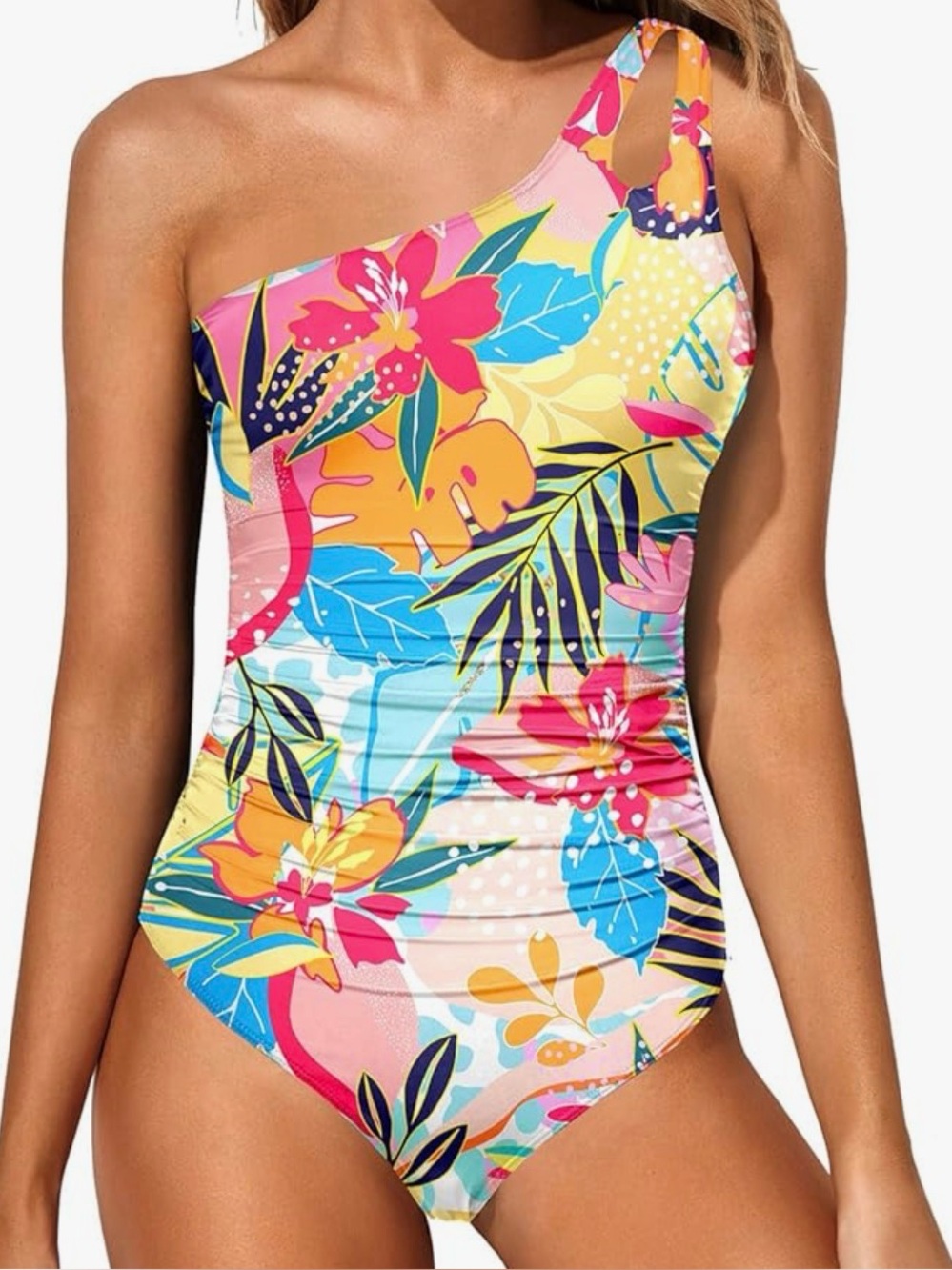 NWT! Super cute One shoulder one piece swimsuit lined with tummy control